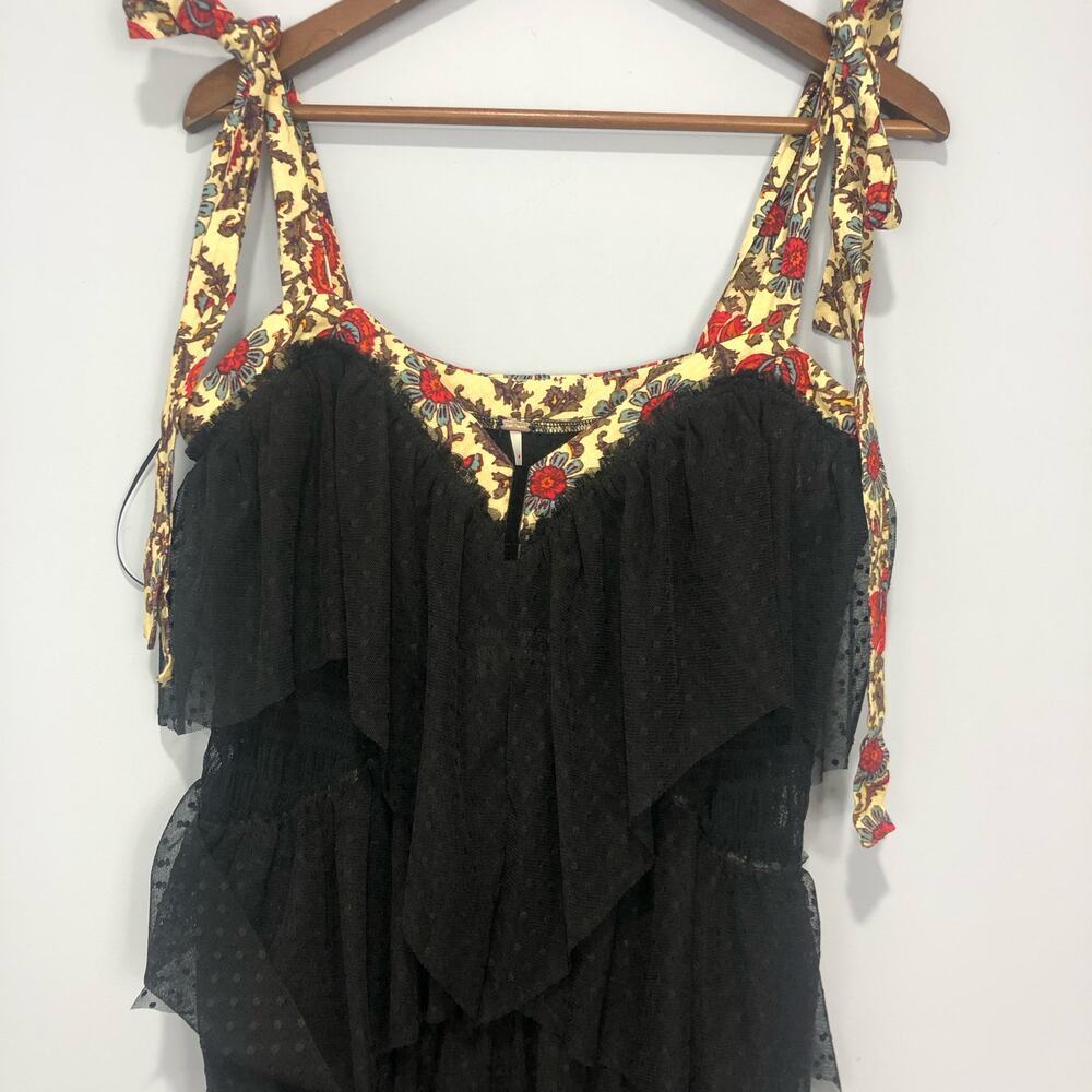 Free People Lace Layered Black Sheer Ruffle Dress Size L - Picture 2 of 10